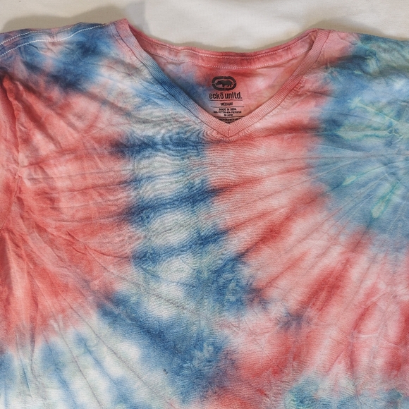 Ecko Unltd Pink Blue Tie Dye Short Sleeve V Neck T-Shirt, Medium - Picture 3 of 9